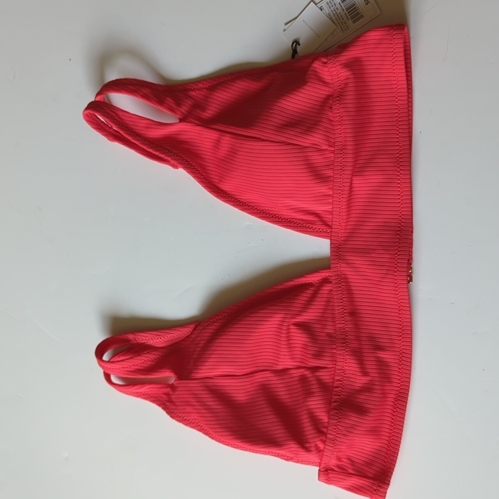 New Shade & Shore Orange Ribbed Bikini  Top With Adjustable Split Straps Size XL